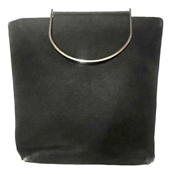 Kate Spade Vintage Large Black Woven Fabric Handbag Purse w/ Silver Handles - Picture 4 of 12